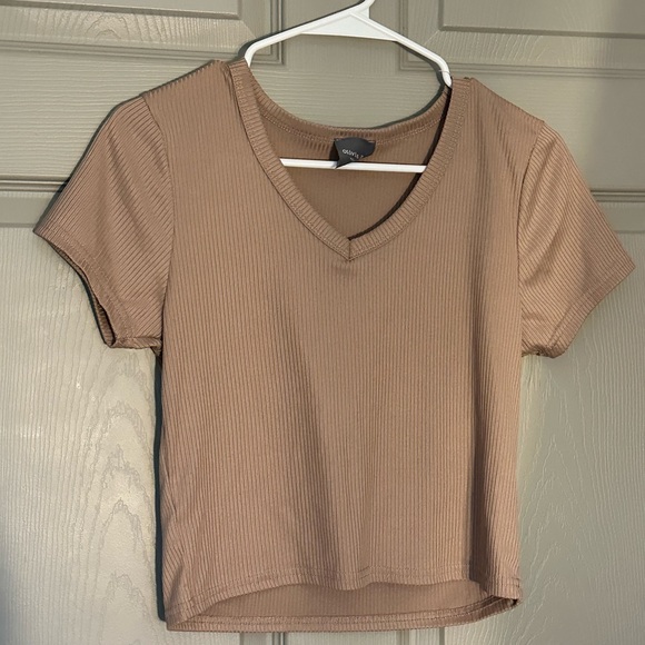 Olivia Rae Tops - Tan V-Neck Crop Tee